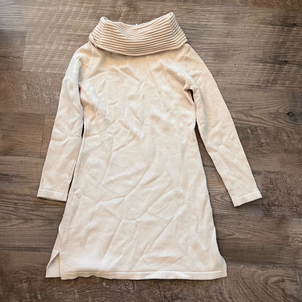 $388 Sail to Sable Cream Cowl Neck Classic Wool Cashmere Tunic Sweater Dress - Picture 8 of 9